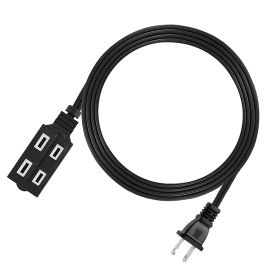3-Outlet Household Indoor Extension Power Cord - 2 Prong with Protection Outlet Cover - 6 Feet, Black