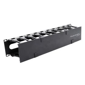 Wavenet – 2U 19" Single‐Sided Horizontal Cable Manager - Plastic Finger Duct with Cover for 2‐Post and 4‐Post Server Racks, Metal – Black