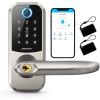 Keyless Entry Door Lock with Handle - SMONET Fingerprint Smart Door Locks with Keypad, Bluetooth Front Door Lock, Biometric