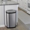 DZT-50-13 Automatic Touchless Motion Sensor Oval Trash Can with Black Top, 13 gallon/50 L, Stainless Steel