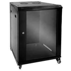 Cmple – 15U Server Rack Cabinet with Casters, Wall Mount/Floor Standing, Cooling Fan, Lockable Doors, 22" Deep for Network Data Computer Equipment, Un